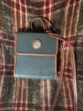 Vintage Mundi Brown Trim Green Boho Leather Crossbody Bag with Medallion